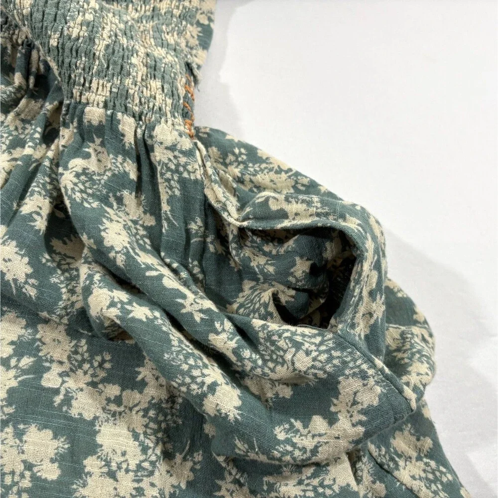 Free People Ellie Boho Green Floral Puff Sleeve Smock Bodice Maxi Dress Sz S - Picture 12 of 15